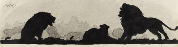 Les Animaux | Famille de lions en silhouette - 1936