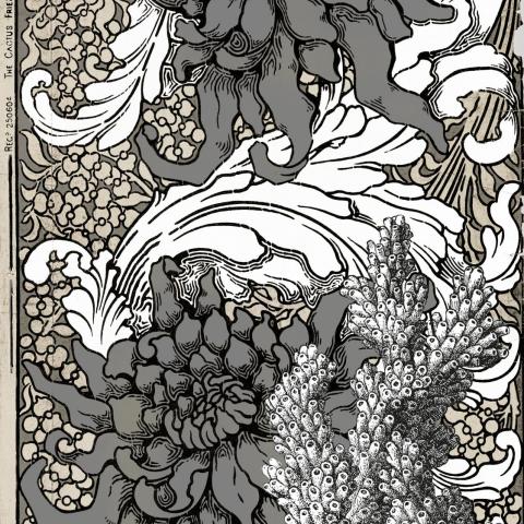 Art Nouveau & Art Déco | Manufacture Wylie & Lochhead, Glasgow - 1895 - The Cactus Frieze - Version recolorisée et agrémentée d'une gravure de corail