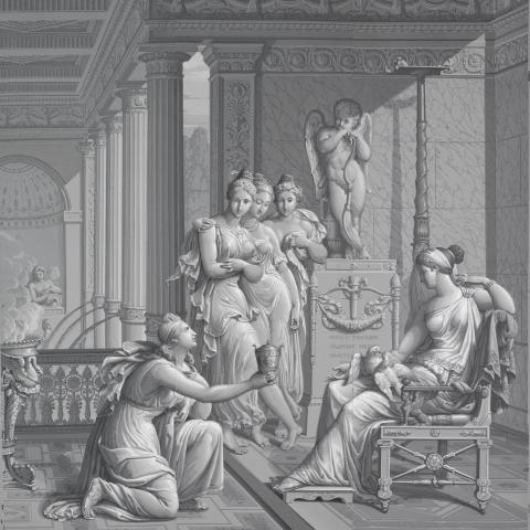 Les Papiers Peints Panoramiques | Manufacture Dufour à Paris - 1815 - Psyché rapportant à Vénus un vase d'eau de la fontaine de Jouvence