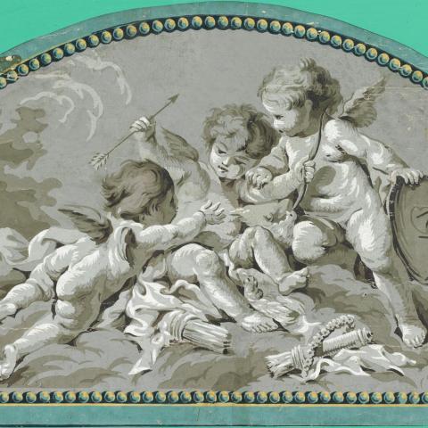Ornementations & Personnages | Manufacture Arthur et Grenard, Paris - 1785 - D'après une gravure de Jean Daullé reproduisant un dessin de Jean Boucher