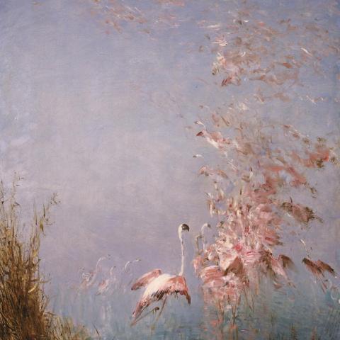 Les Animaux - Envol de flamants roses, étang du Vaccarès - XIXe