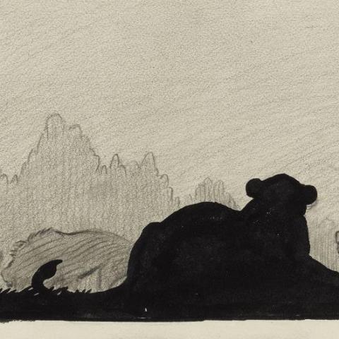 Les Animaux | Famille de lions en silhouette - 1936